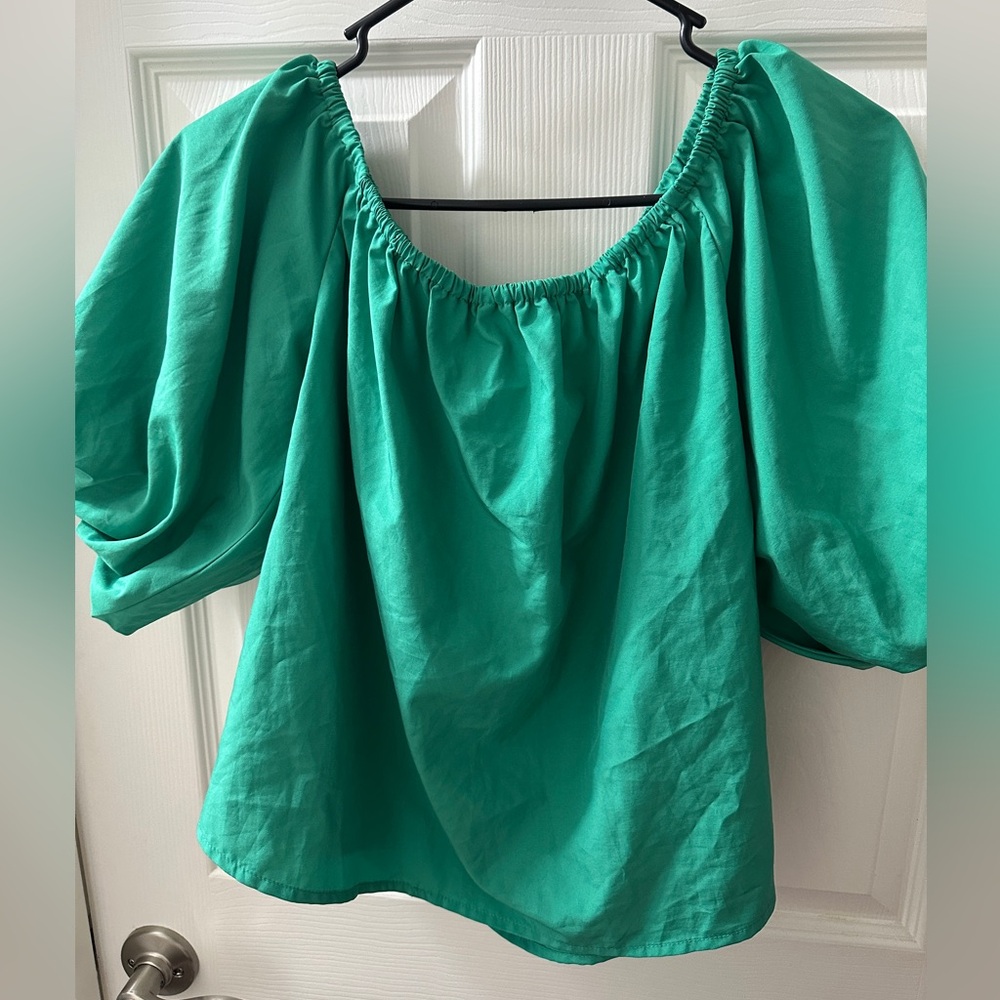 Elodie Green Puff Sleeve Blouse- Size Large NWT